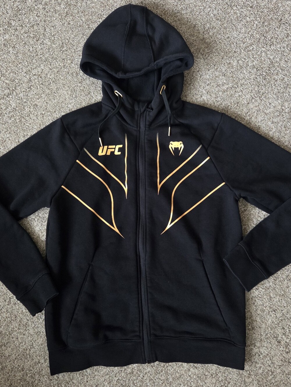 UFC Venum Fight Night 2.0 Men's Hoodie SIZE Medium Full Zip Black Gold MMA